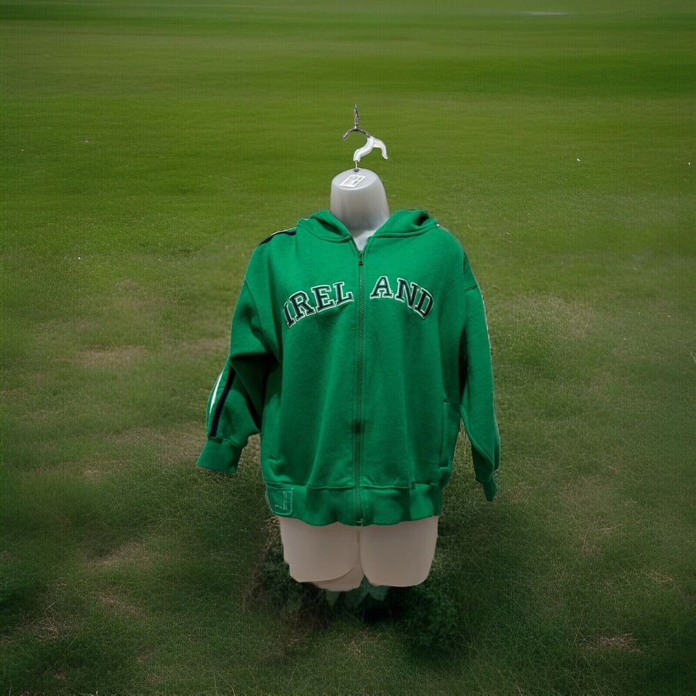 KIDS Dolmen Ireland Retro Green Hoodie Zip Jacket Size 9-11